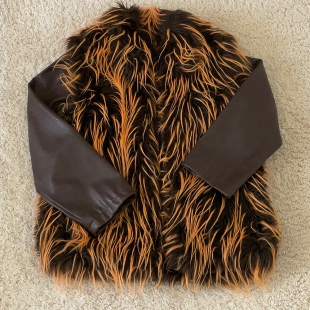 Bianni High End Orange Brown Furry Jacket Vest Detachable Sleeve 2 in 1 6y
